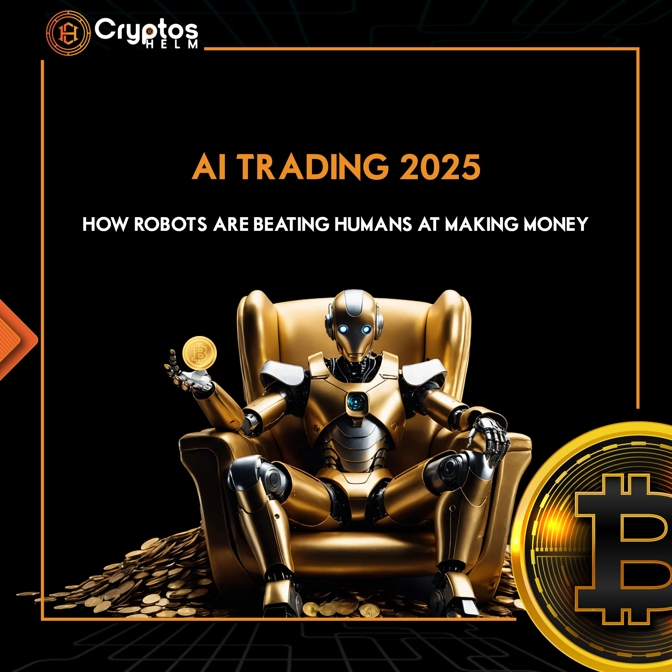 AI trading bots analyzing cryptocurrency markets in 2025, showing how robots outperform human traders.