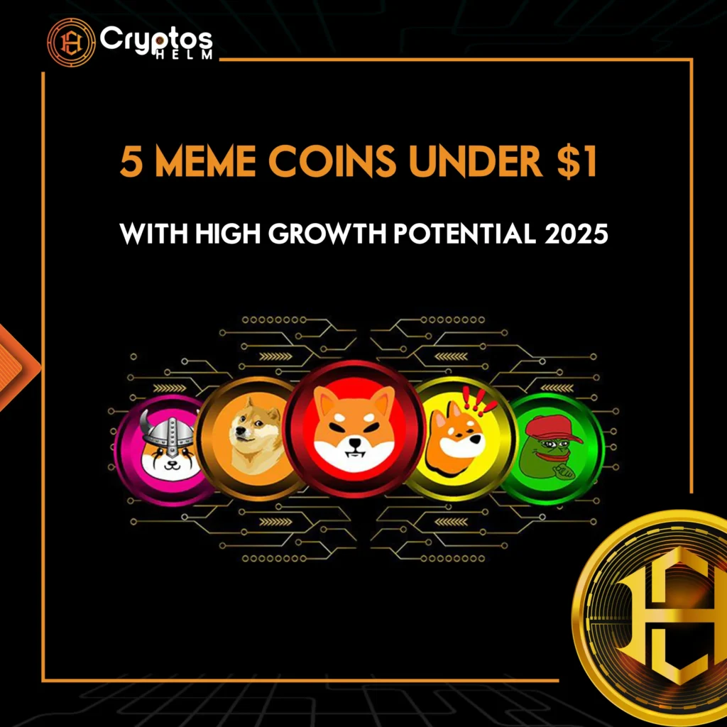 Top 5 meme coins under $1 for 2025 showing PEPE BONK FLOKI MOG SHIB with growth potential and price charts