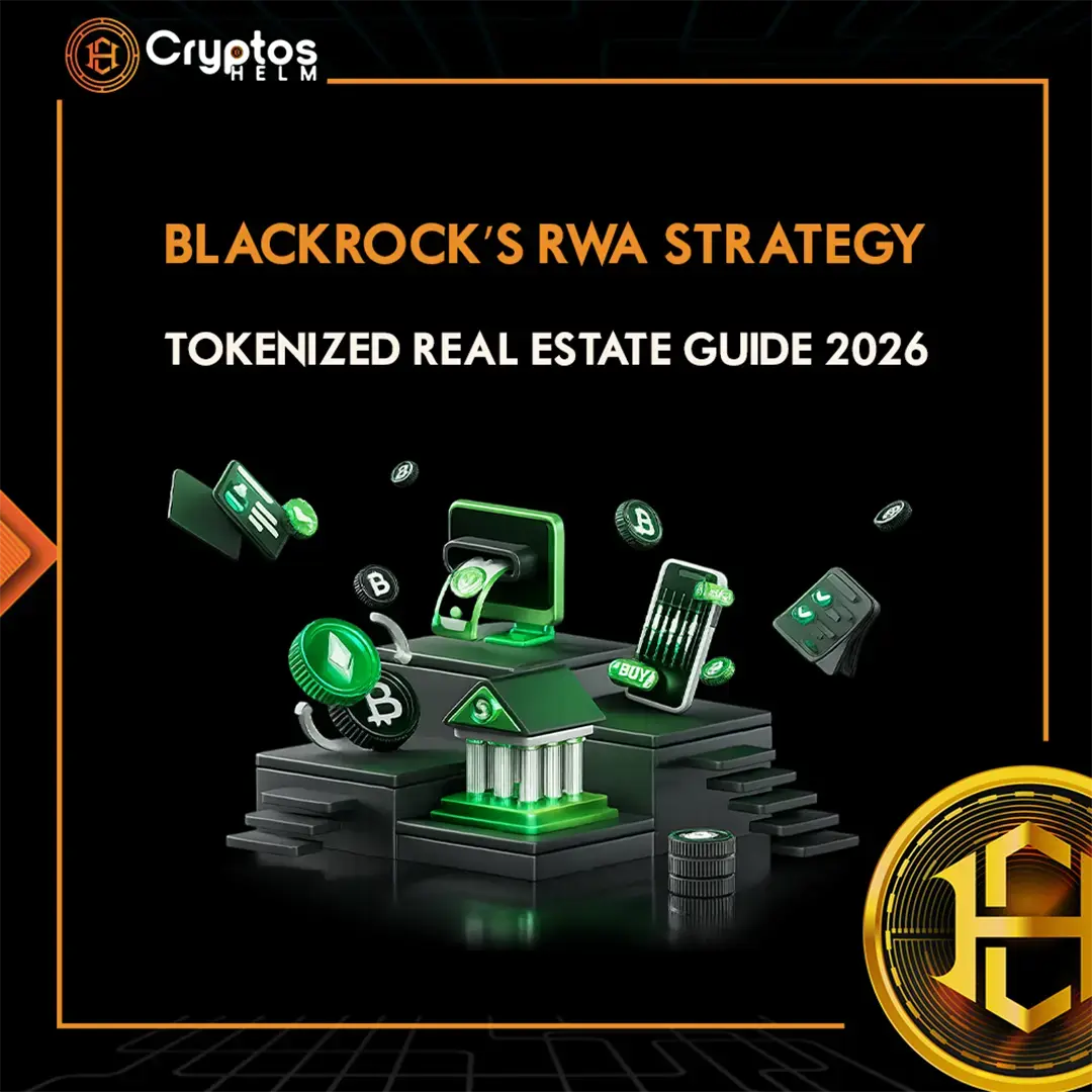 BlackRock RWA strategy 2026 showing tokenized real estate guide with BUIDL fund details, blockchain technology, and institutional investment opportunities in real world assets