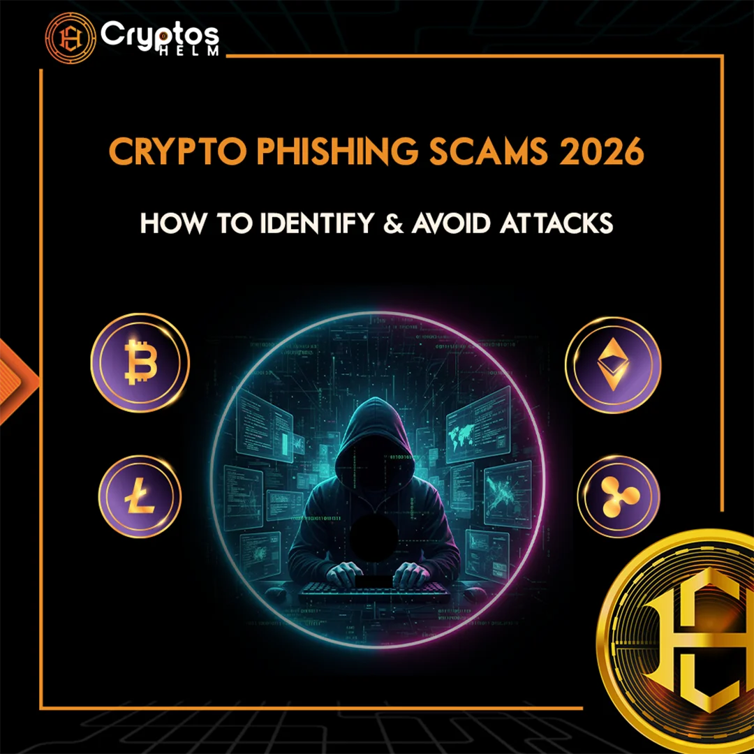 Crypto phishing scams 2026 showing AI deepfakes wallet drainers address poisoning fake exchanges with identification techniques and prevention strategies protecting cryptocurrency